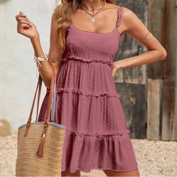 Boho dusty blue Swiss dot frill trim cami mini dress - Picture 10 of 16